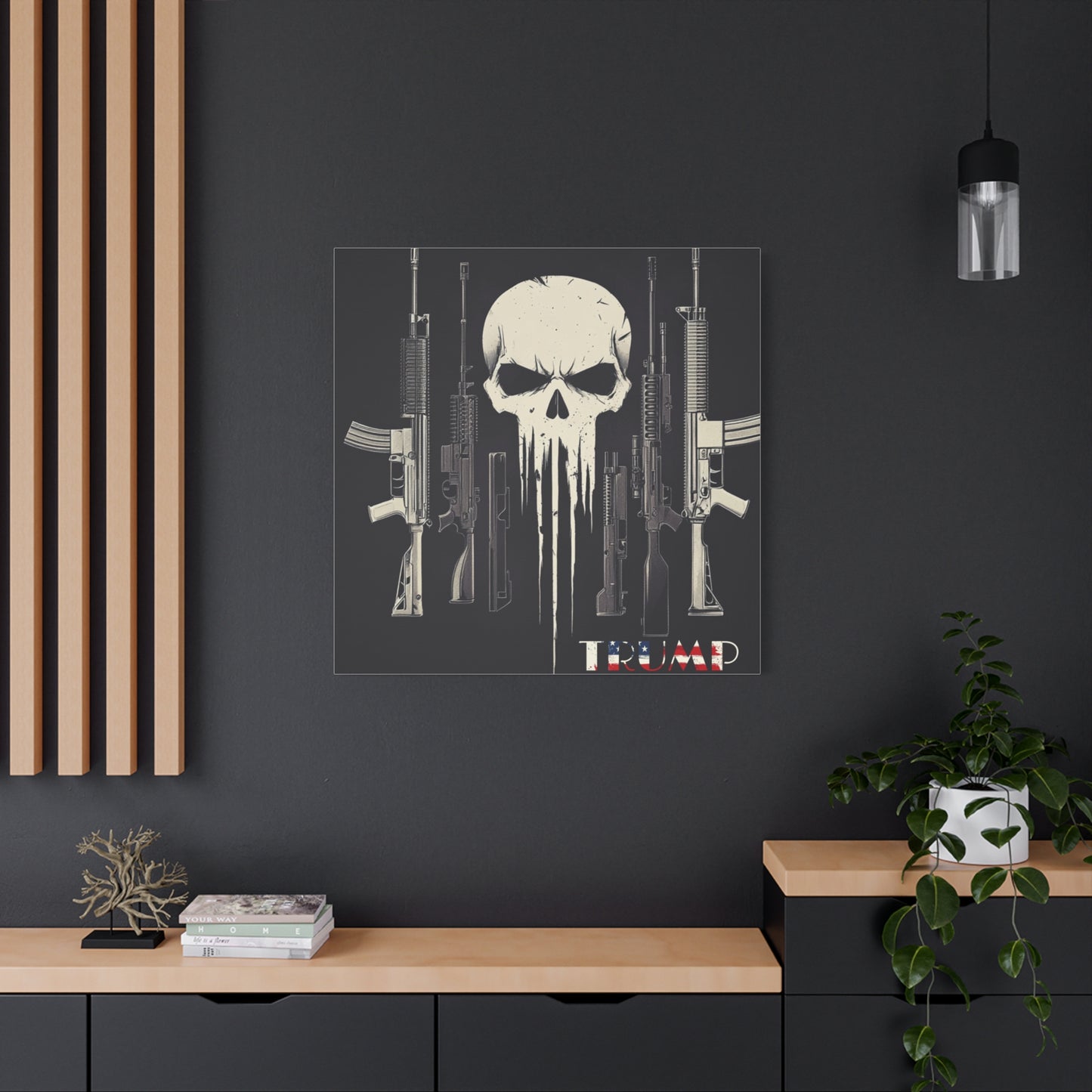 Trump print with skulls and guns, Matte Canvas, Stretched, 1.25"