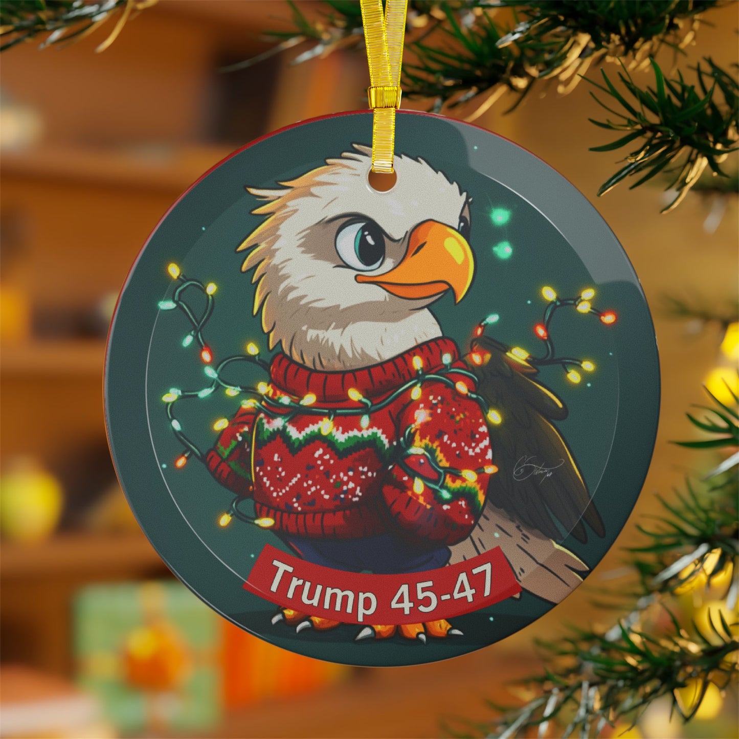 Trump 45-47 eagle Glass Ornaments