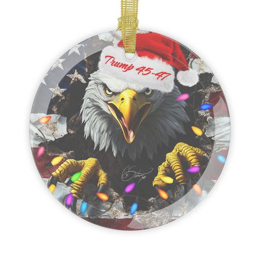 Trump 45-47 eagle and Christmas lights Glass Ornaments