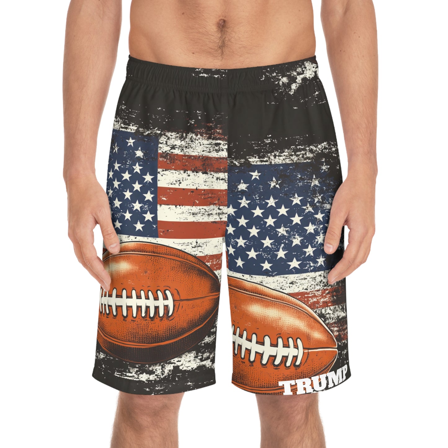 Patriotic Football Men's Board Shorts - USA Flag Design