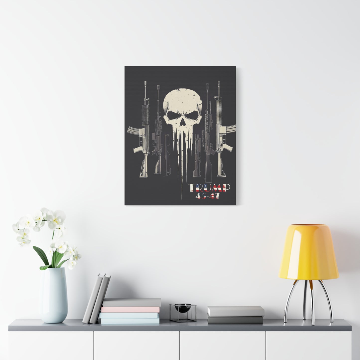 Trump print with skulls and guns, Matte Canvas, Stretched, 1.25"