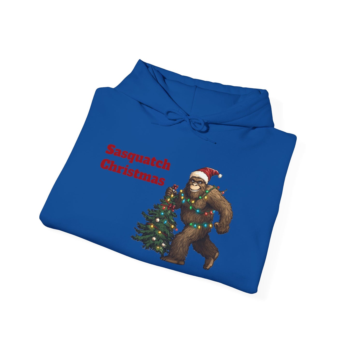 Sasquatch Christmas Hoodie — Holiday Bigfoot Sweater with Tree & Santa Hat