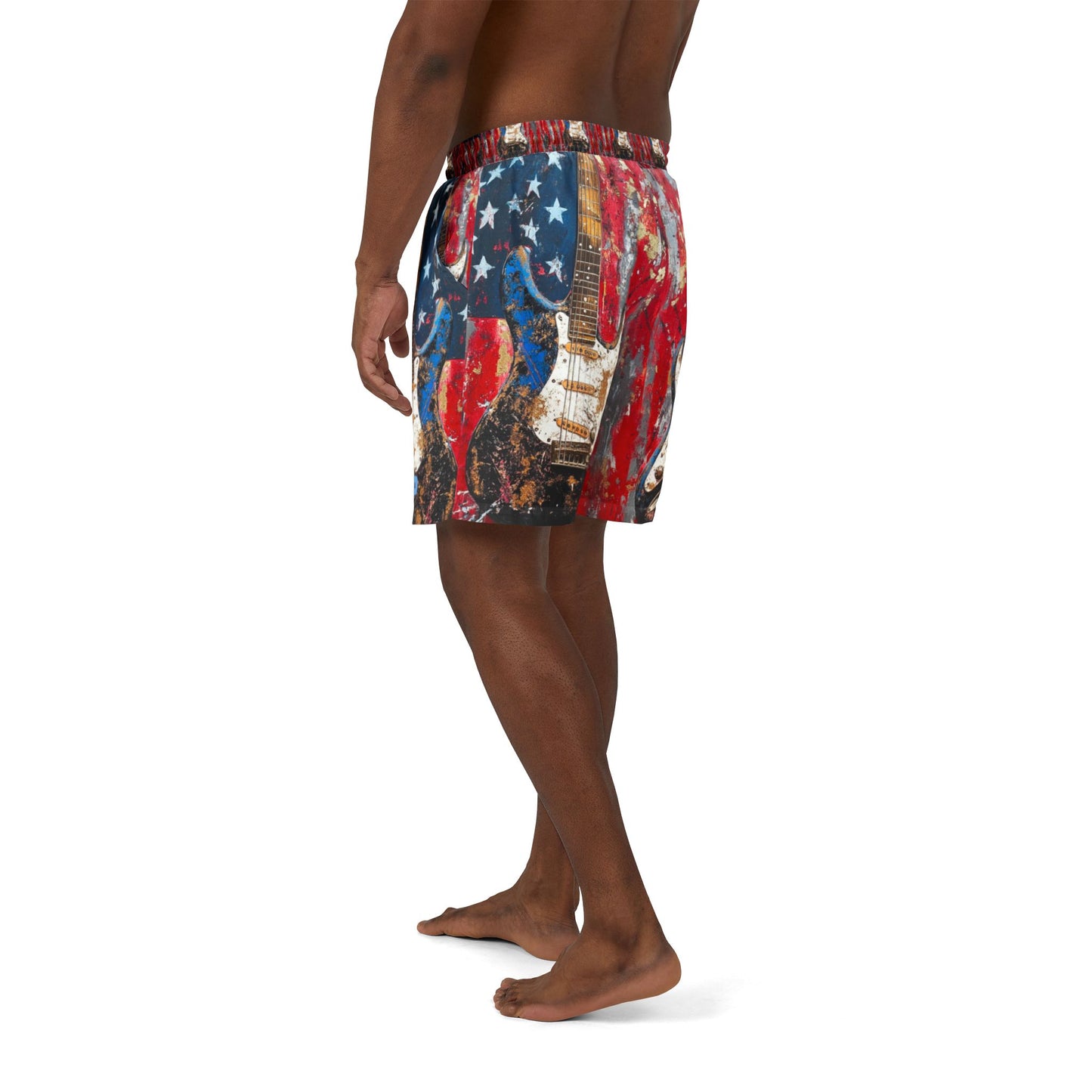 Vintage Rock Guitar Unisex Swim Shorts - Patriotic USA Design