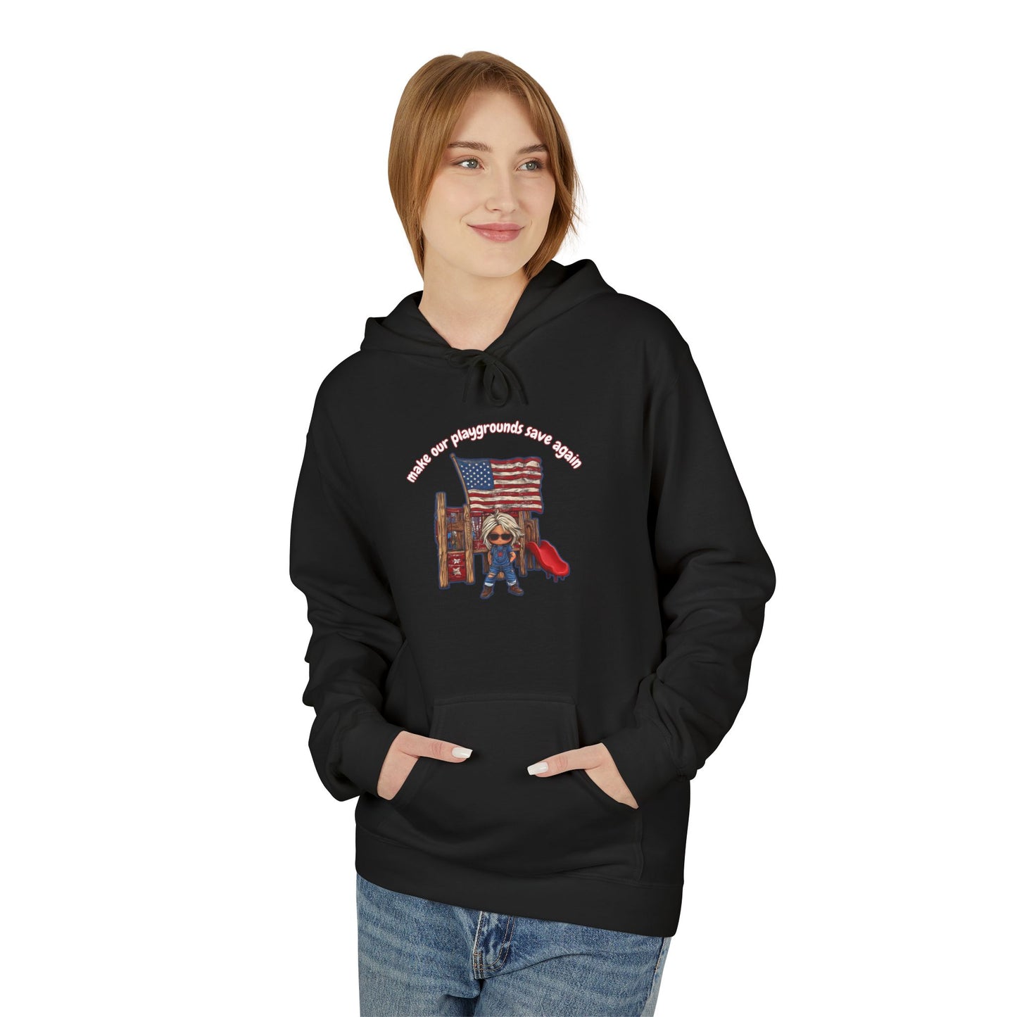 Make playgrounds safe again, trump print, Unisex Midweight Softstyle Fleece Hoodie