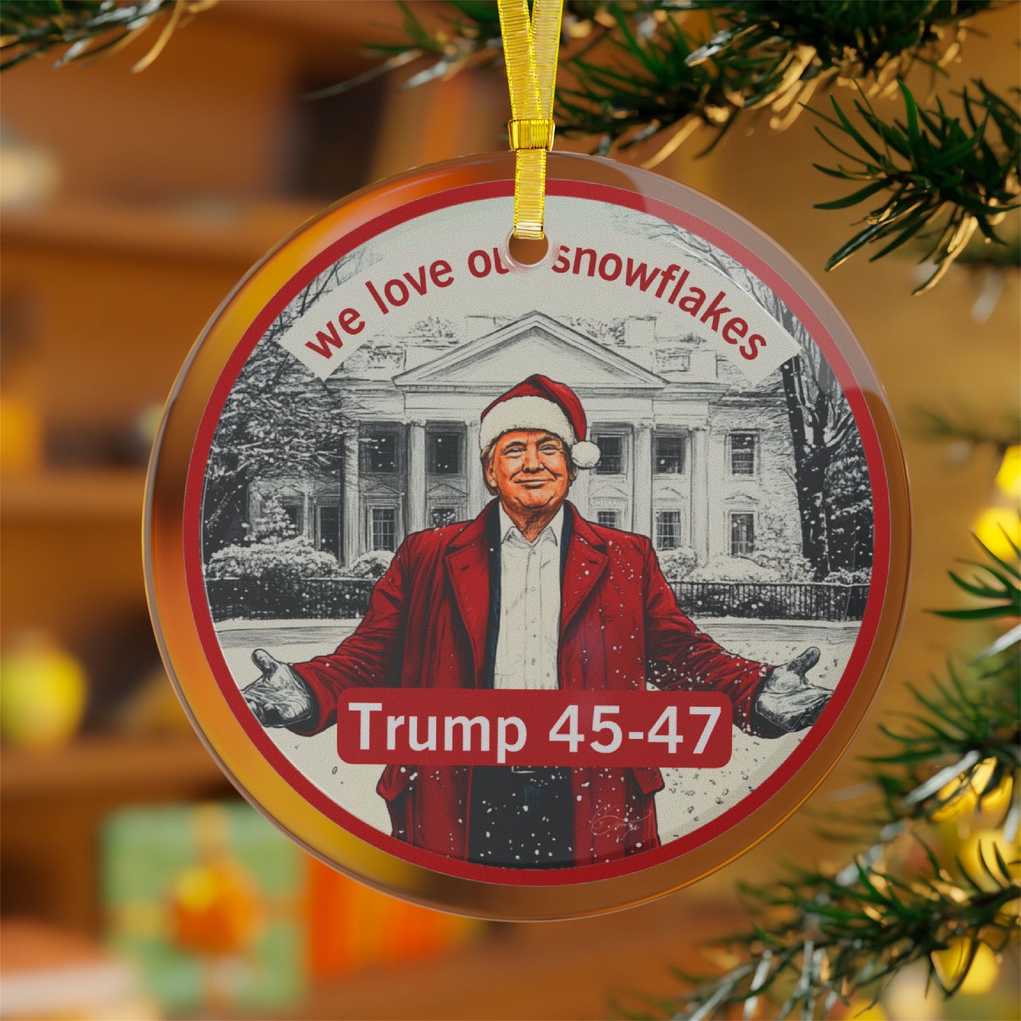 Trump 45-47 we love our snowflakes Glass Ornaments