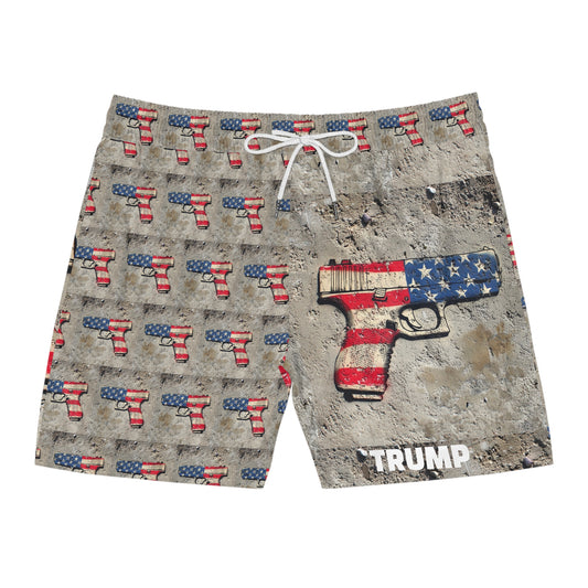 Patriotic Men's Mid-Length Swim Shorts with Gun Design