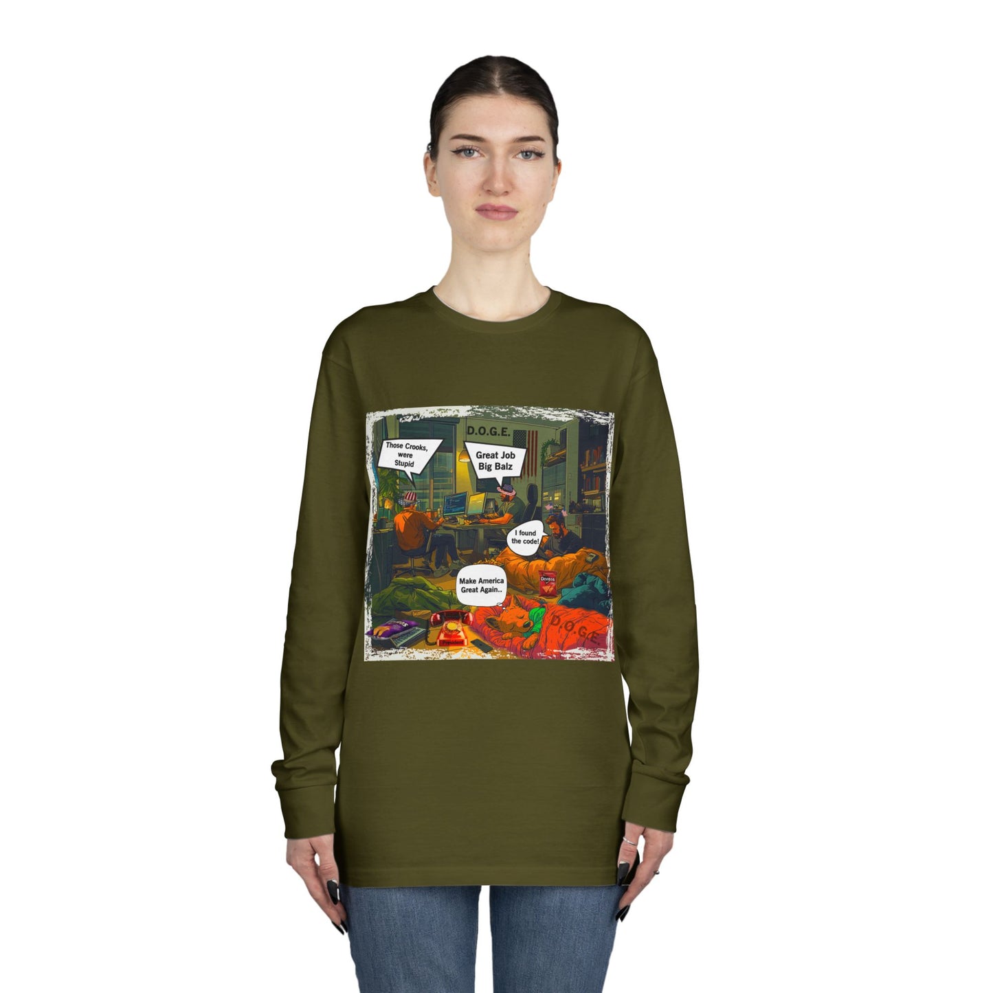 Long Sleeve Tee Doge Cartoon Print