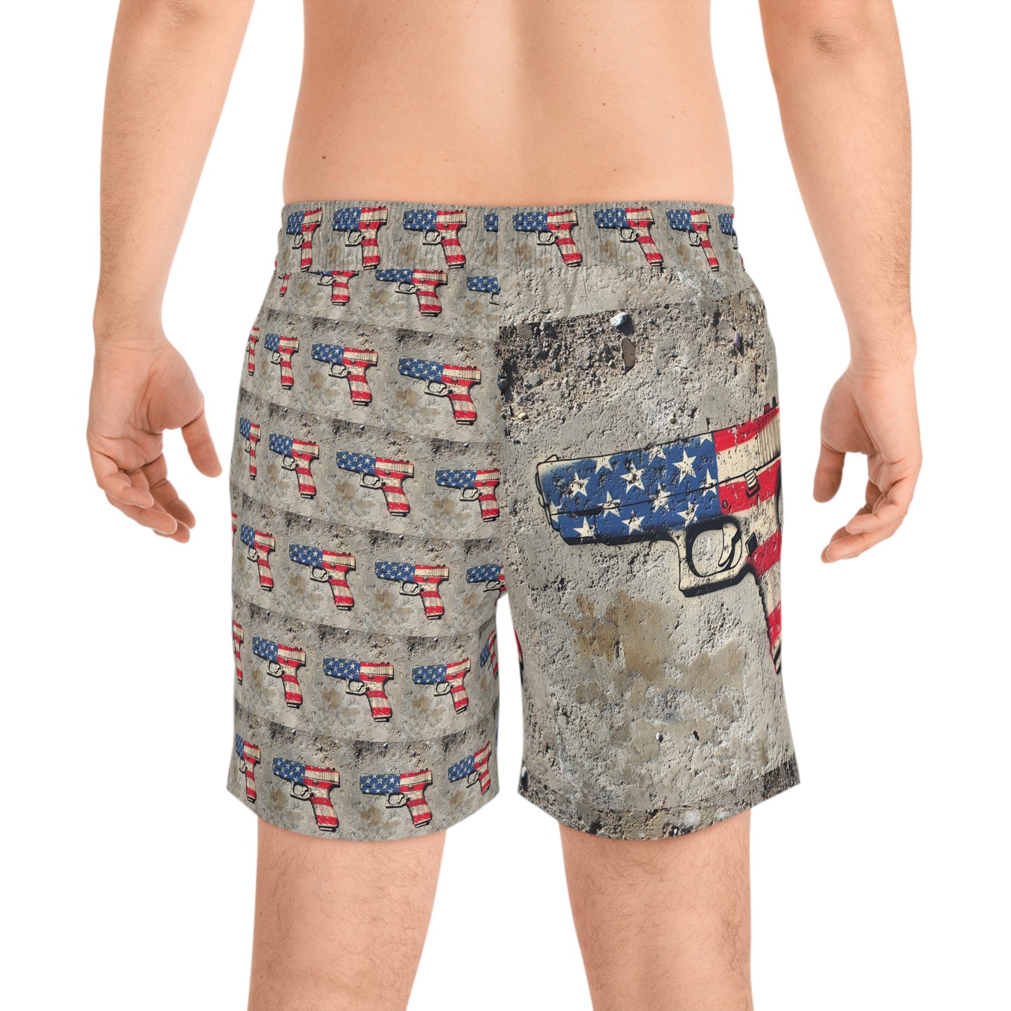 Patriotic Men's Mid-Length Swim Shorts with Gun Design