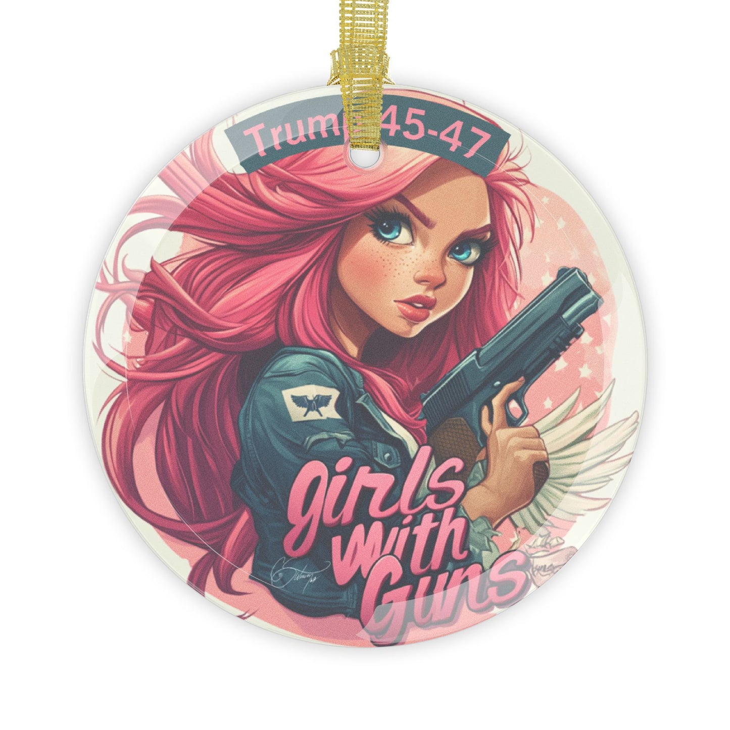 Girls with guns Trump Glass Ornaments