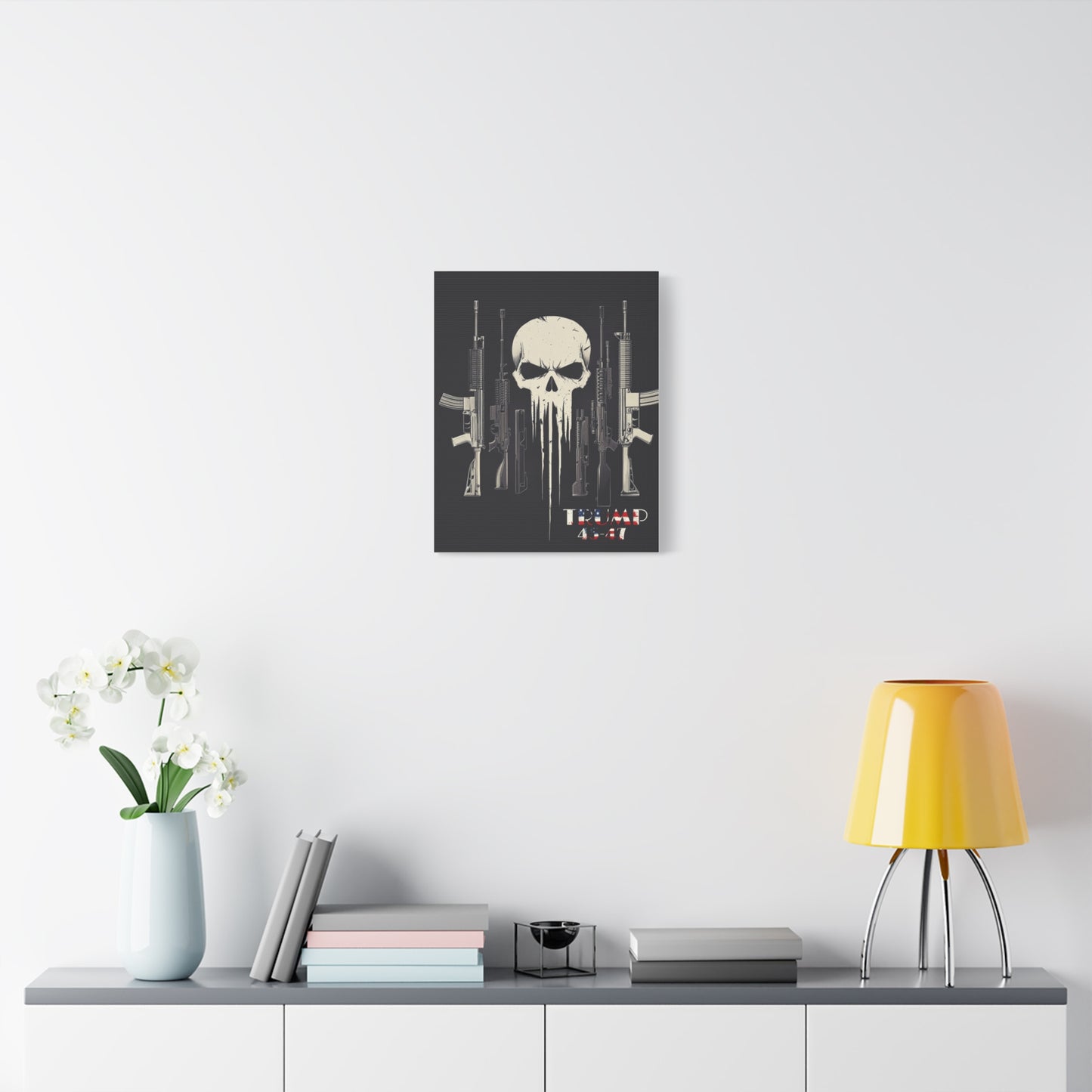 Trump print with skulls and guns, Matte Canvas, Stretched, 1.25"