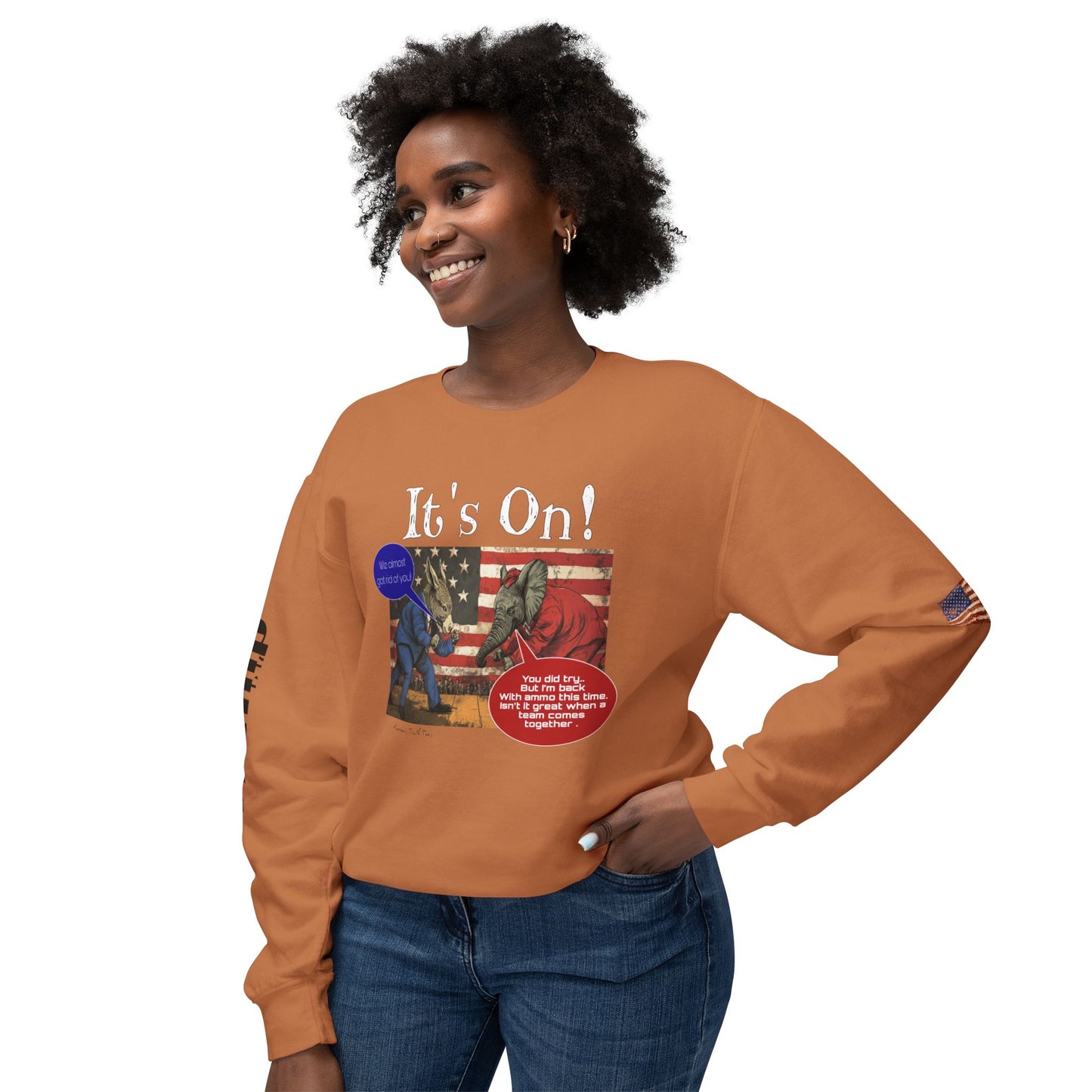 It’s on Trump cartoon print, Unisex Lightweight Crewneck Sweatshirt