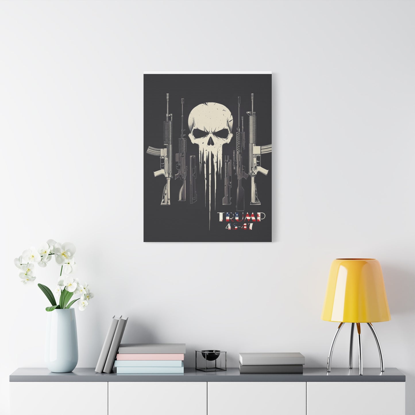 Trump print with skulls and guns, Matte Canvas, Stretched, 1.25"
