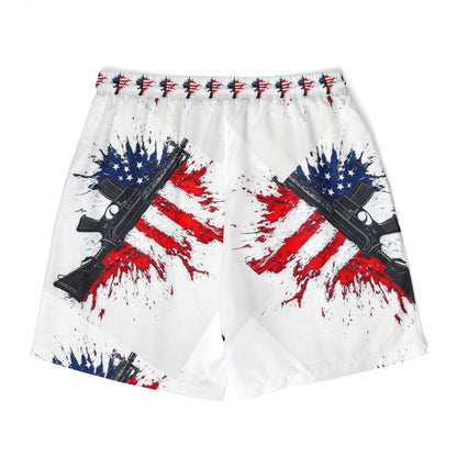 Patriotic Gun Print Unisex Swim Shorts - USA American Flag Design