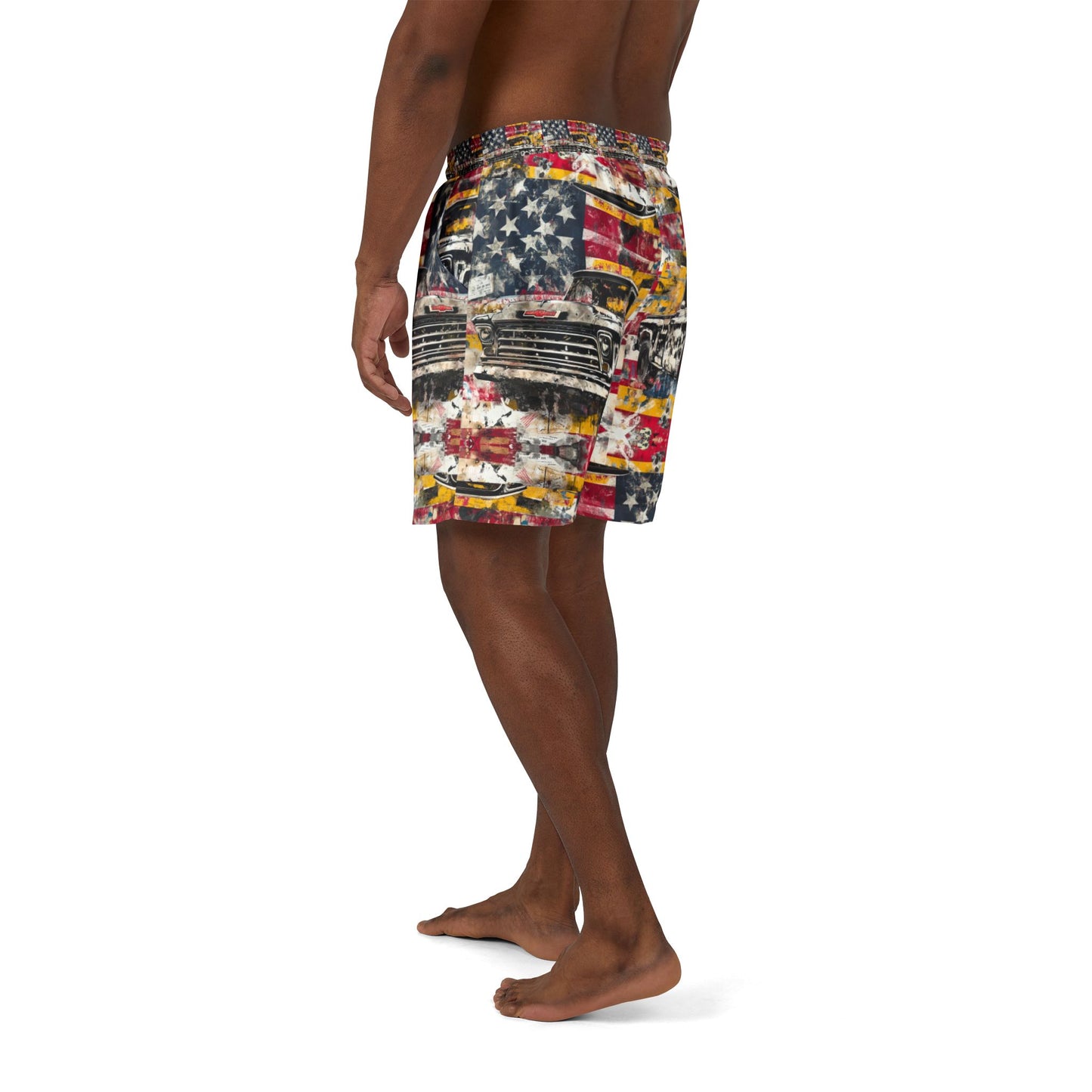 Patriotic Vintage Truck Swim Shorts for Men