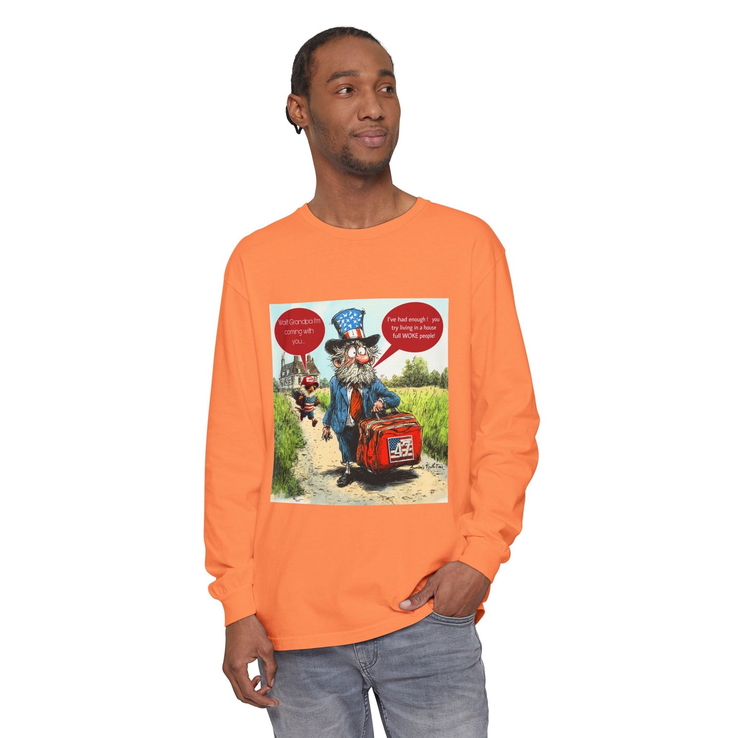 Political cartoon, Unisex Garment-dyed Long Sleeve T-Shirt