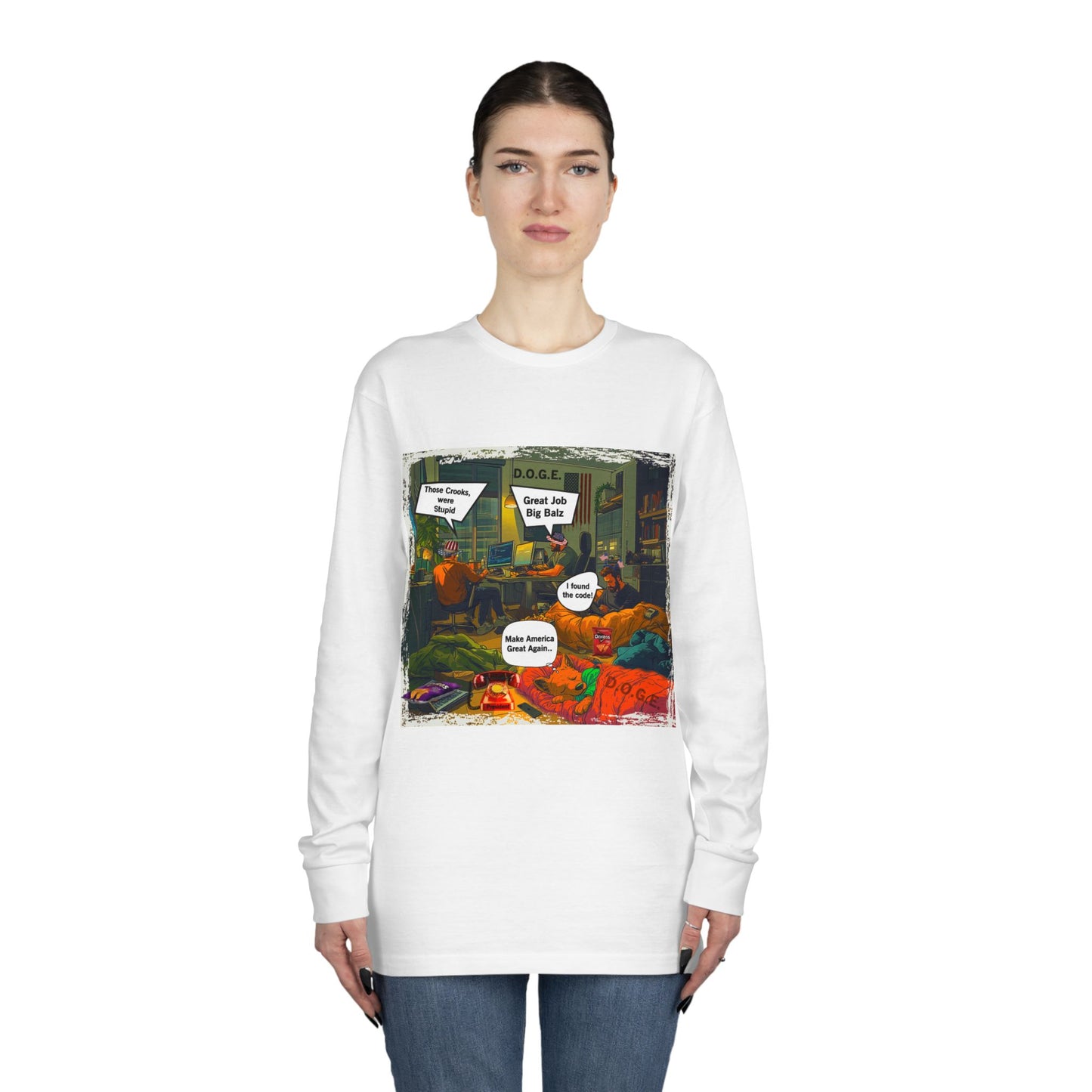 Long Sleeve Tee Doge Cartoon Print