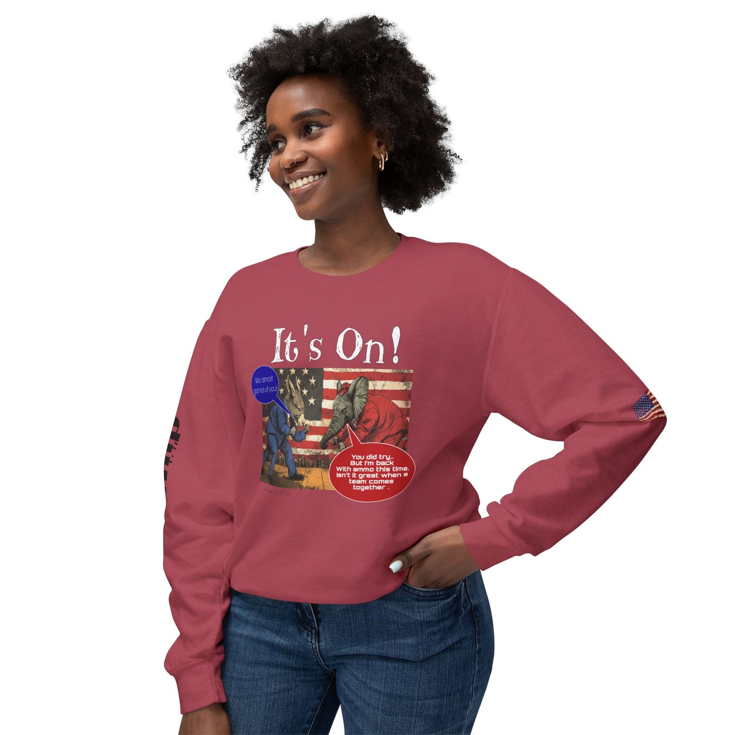 It’s on Trump cartoon print, Unisex Lightweight Crewneck Sweatshirt