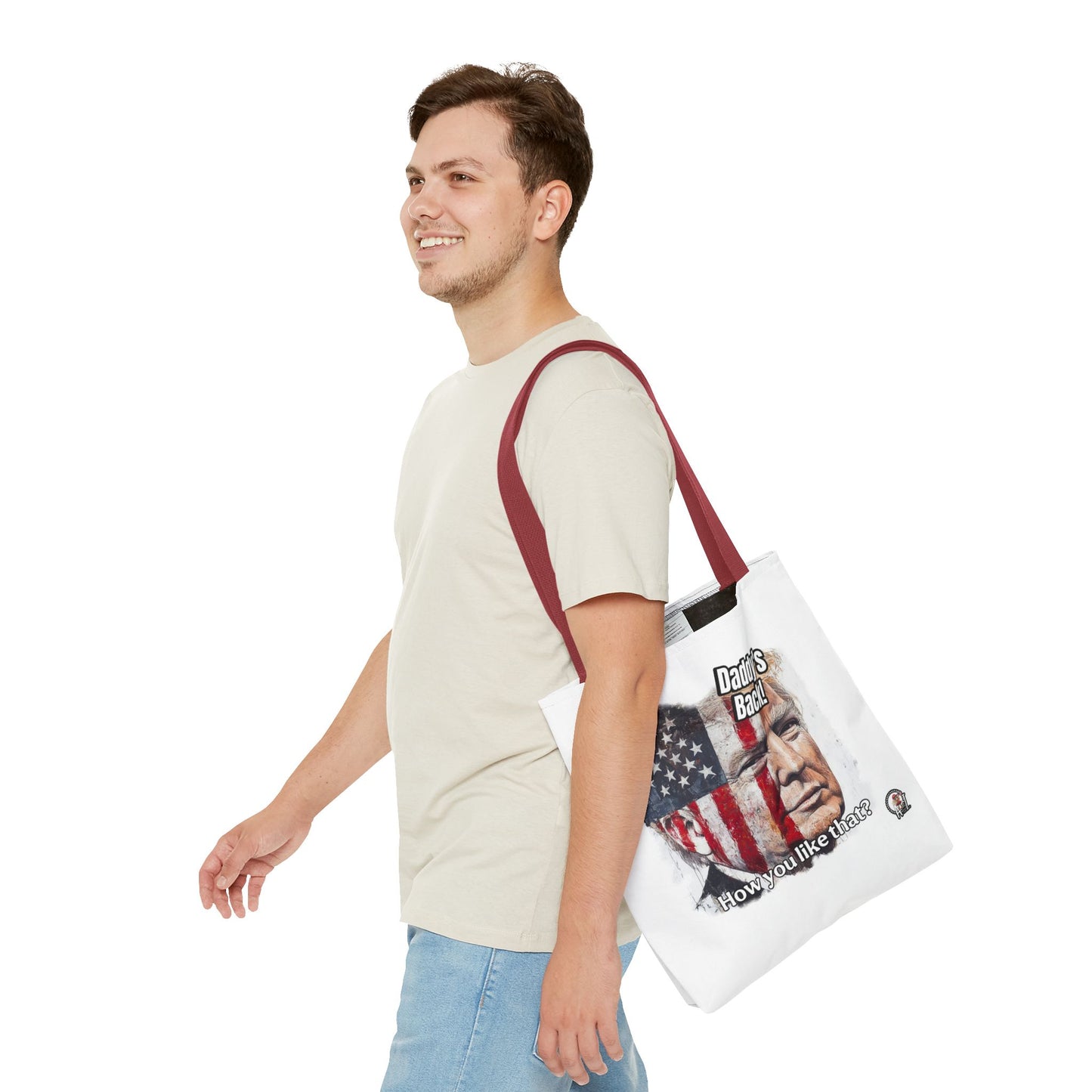 Patriotic trump, daddy’s back, how you like that print, Tote Bag (AOP)