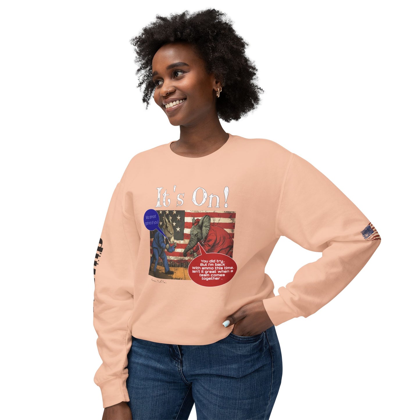 It’s on Trump cartoon print, Unisex Lightweight Crewneck Sweatshirt