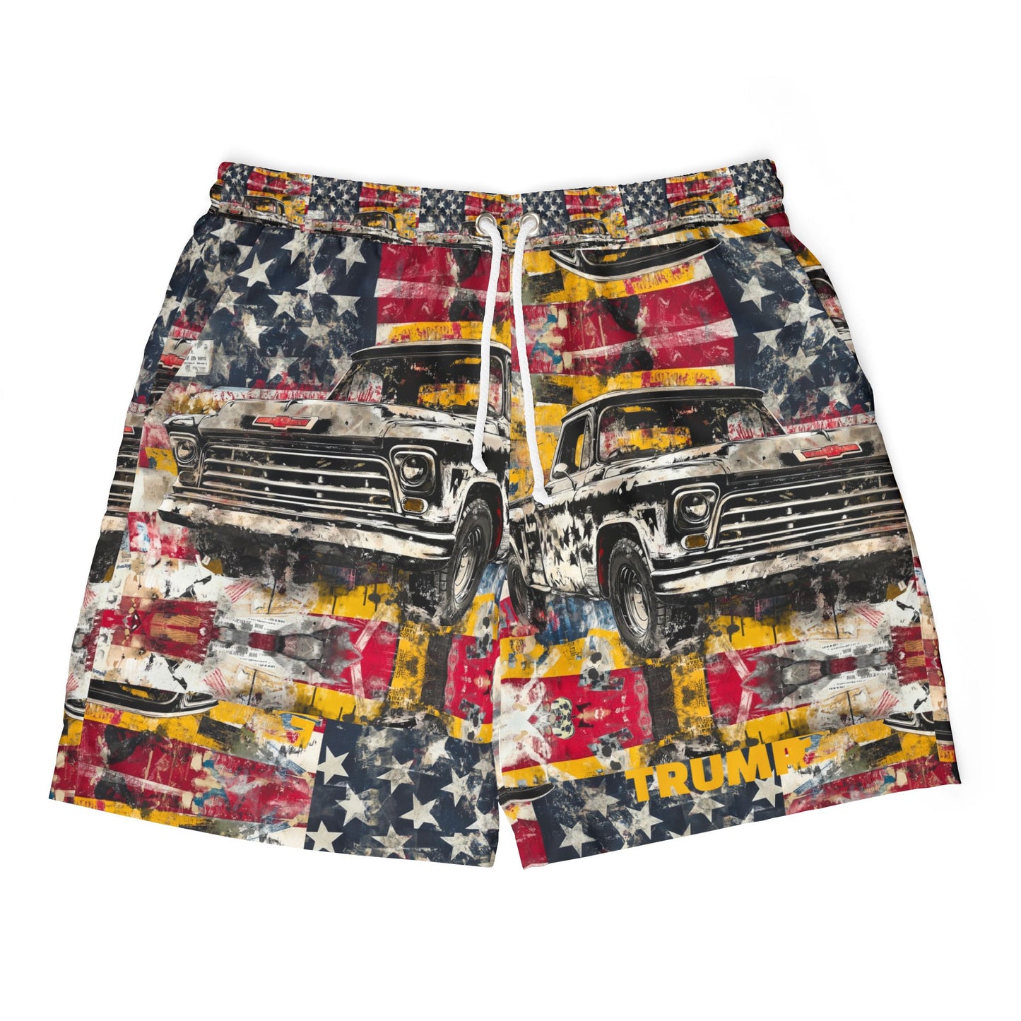 Patriotic Vintage Truck Swim Shorts for Men