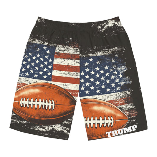Patriotic Football Men's Board Shorts - USA Flag Design