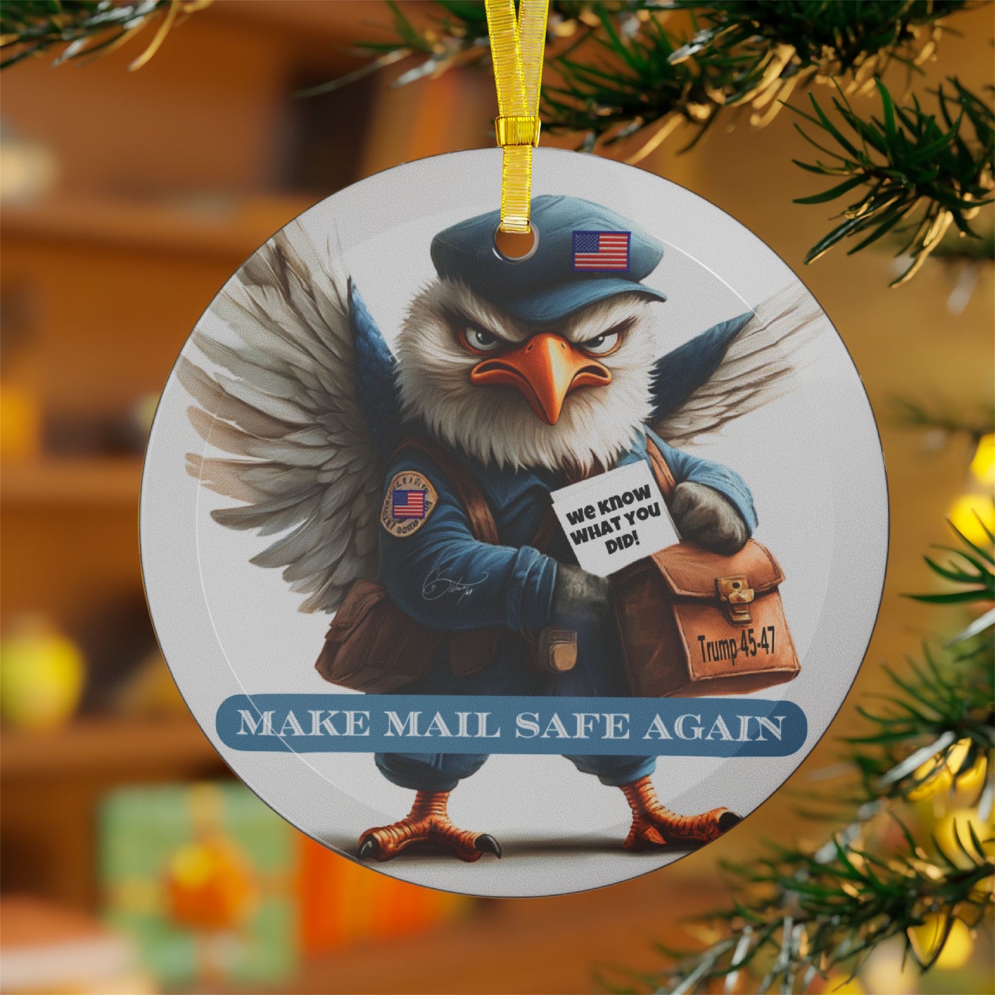 Trump/ make mail safe again Glass Ornaments