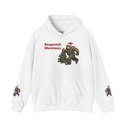 Sasquatch Christmas Hoodie — Holiday Bigfoot Sweater with Tree & Santa Hat