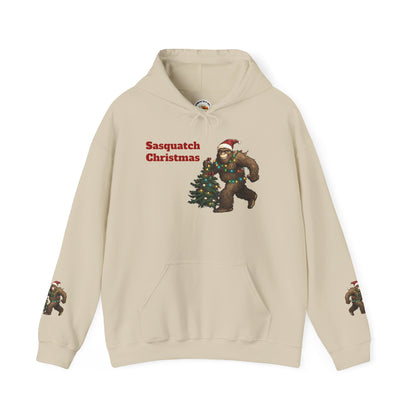 Sasquatch Christmas Hoodie — Holiday Bigfoot Sweater with Tree & Santa Hat
