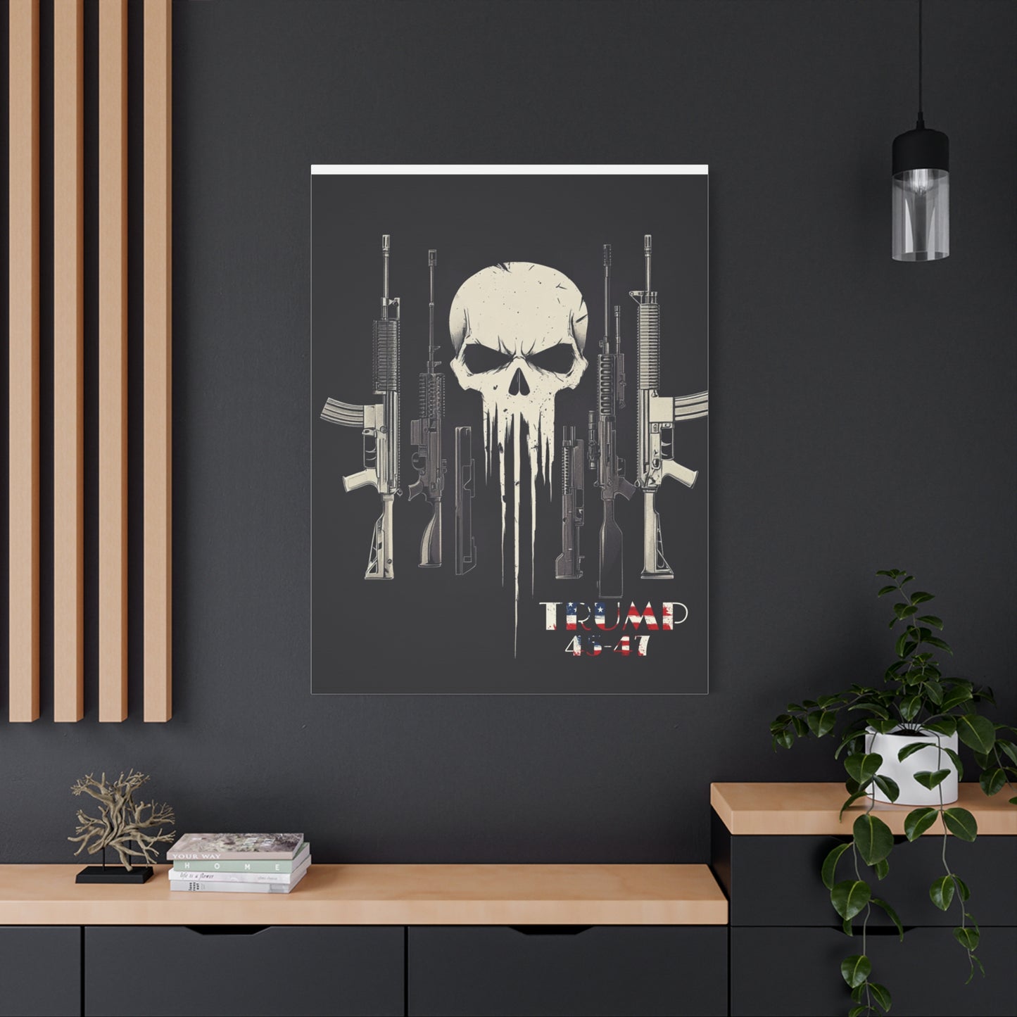 Trump print with skulls and guns, Matte Canvas, Stretched, 1.25"
