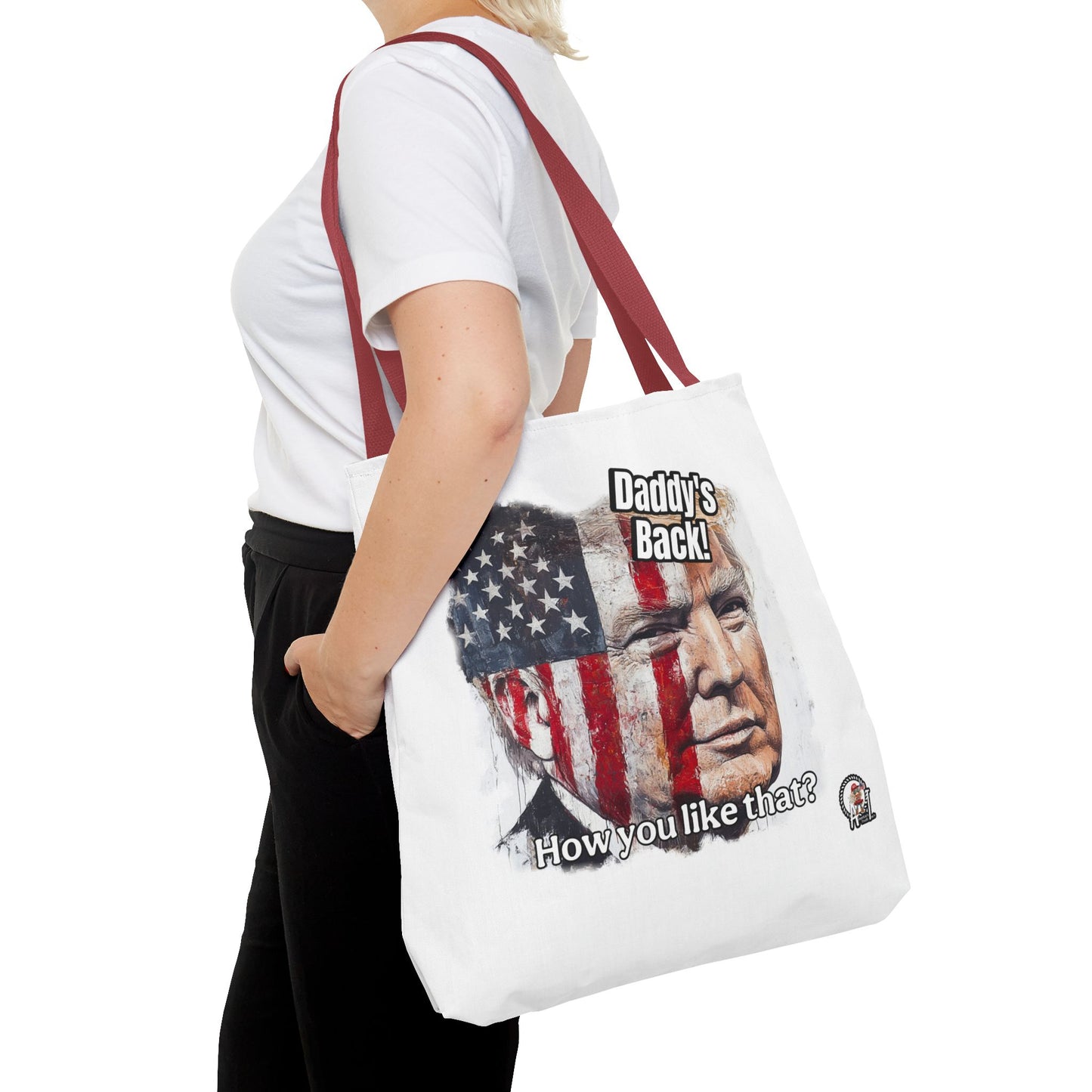 Patriotic trump, daddy’s back, how you like that print, Tote Bag (AOP)