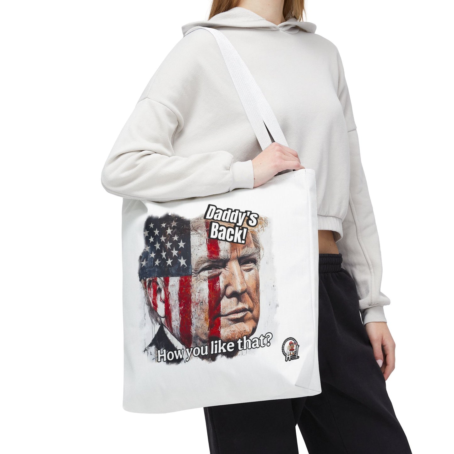 Patriotic trump, daddy’s back, how you like that print, Tote Bag (AOP)