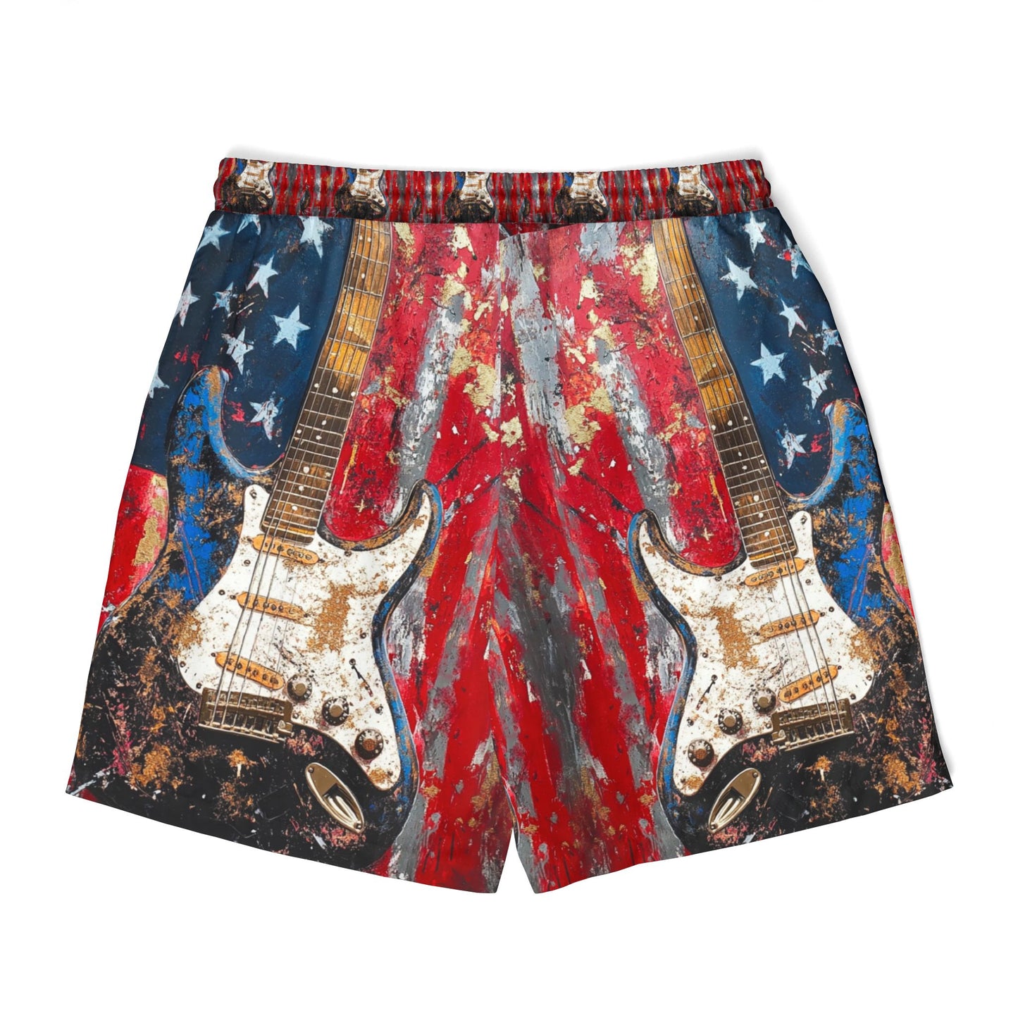 Vintage Rock Guitar Unisex Swim Shorts - Patriotic USA Design