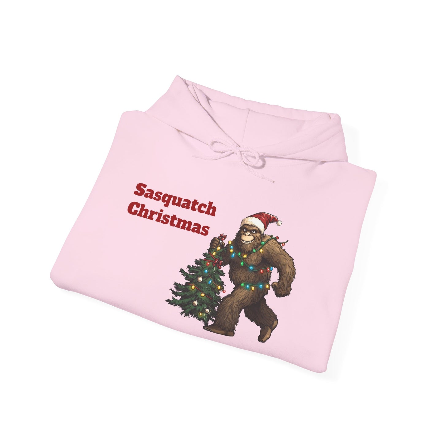 Sasquatch Christmas Hoodie — Holiday Bigfoot Sweater with Tree & Santa Hat