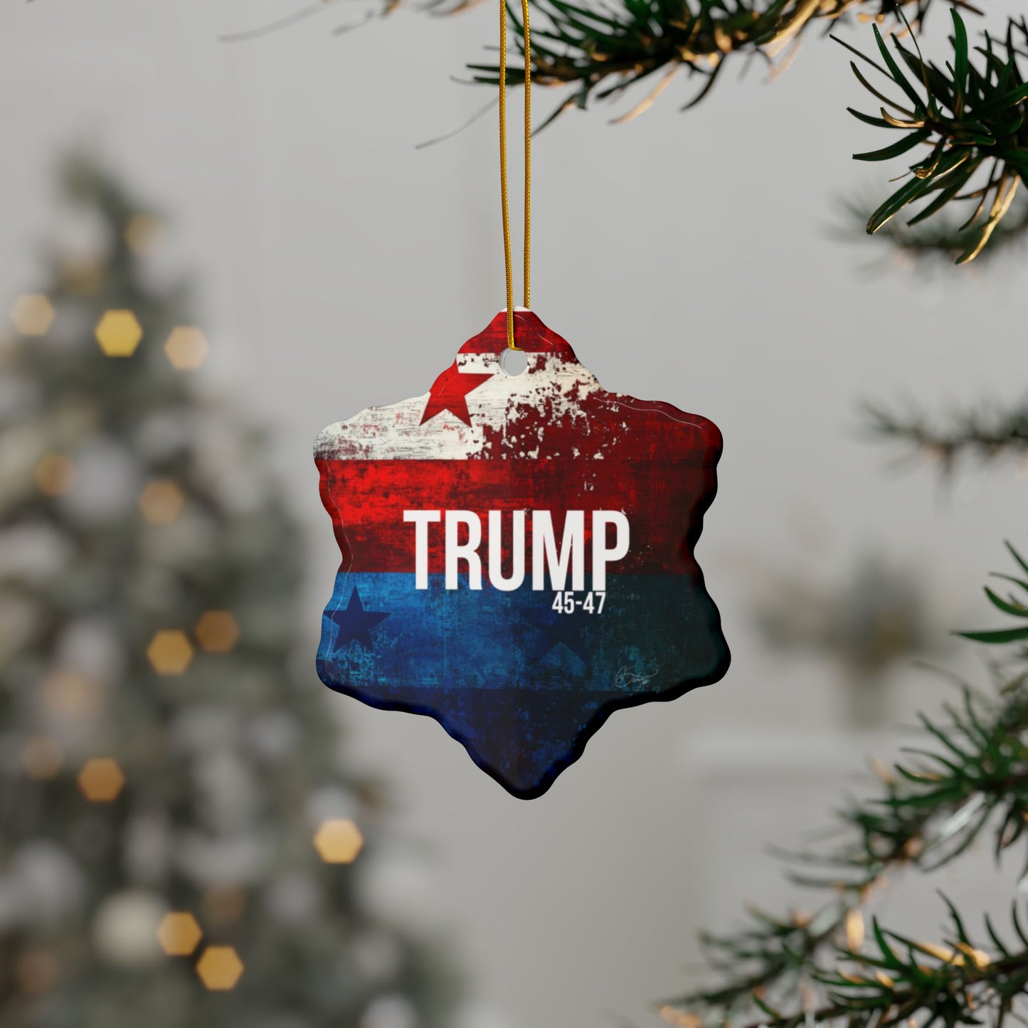 Red white and blue trump print, Ceramic Ornaments, 2-Side Print, (1pc, 3pcs, 5pcs, 10pcs)