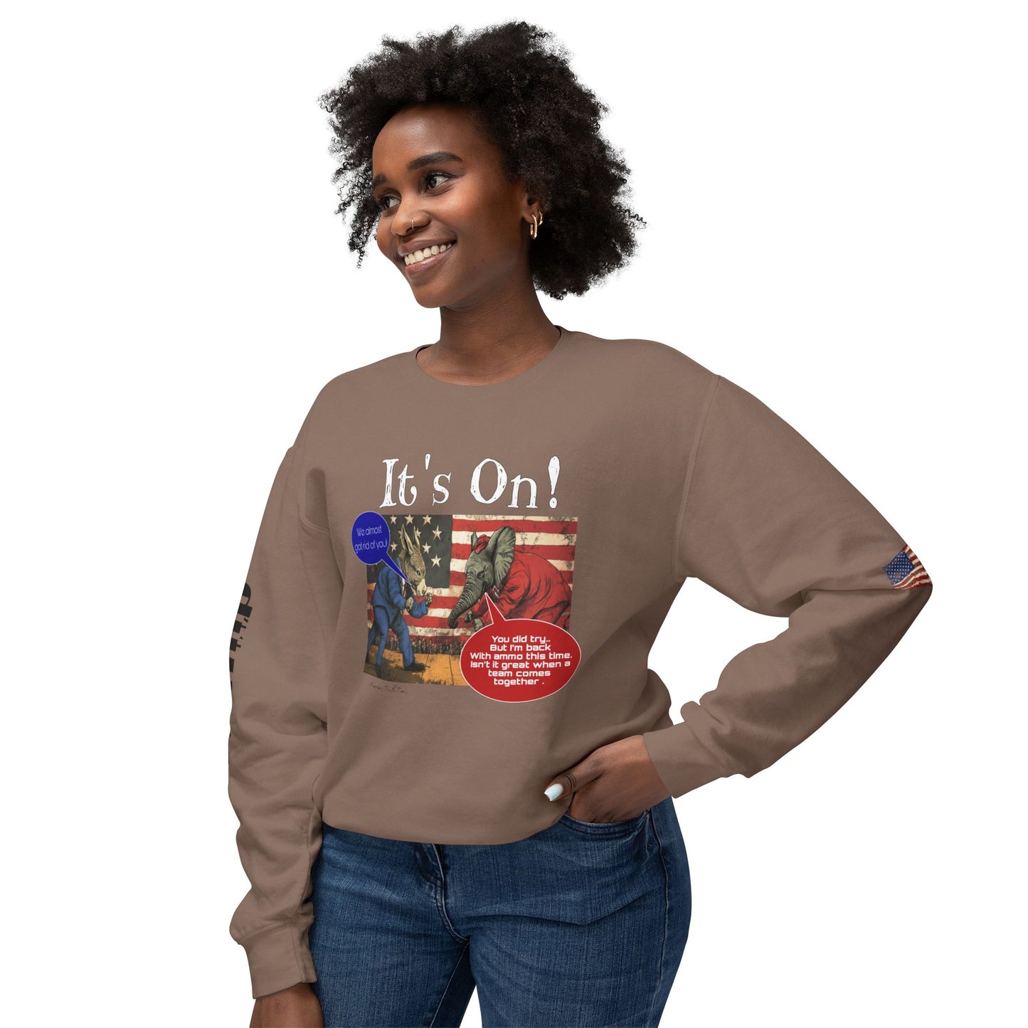 It’s on Trump cartoon print, Unisex Lightweight Crewneck Sweatshirt