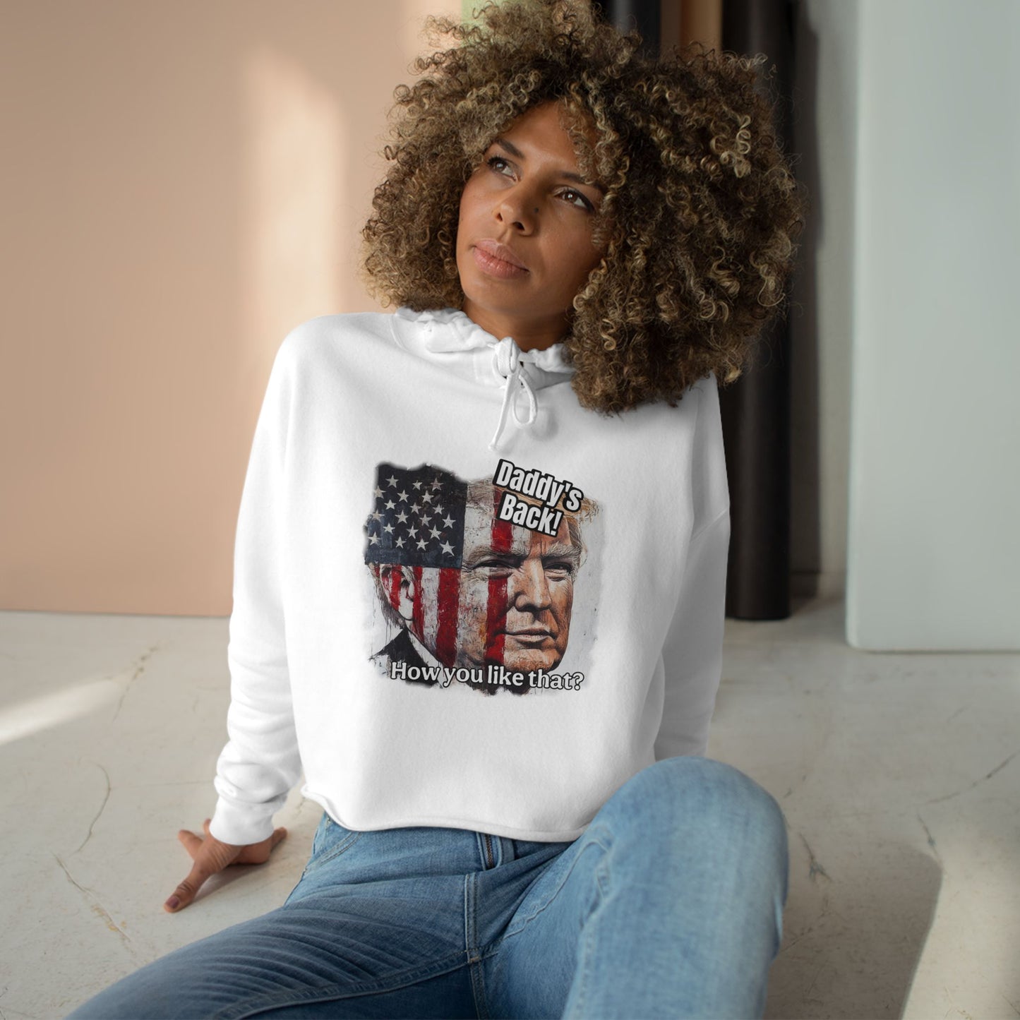 Patriotic daddies back how do you like that? Crop Hoodie