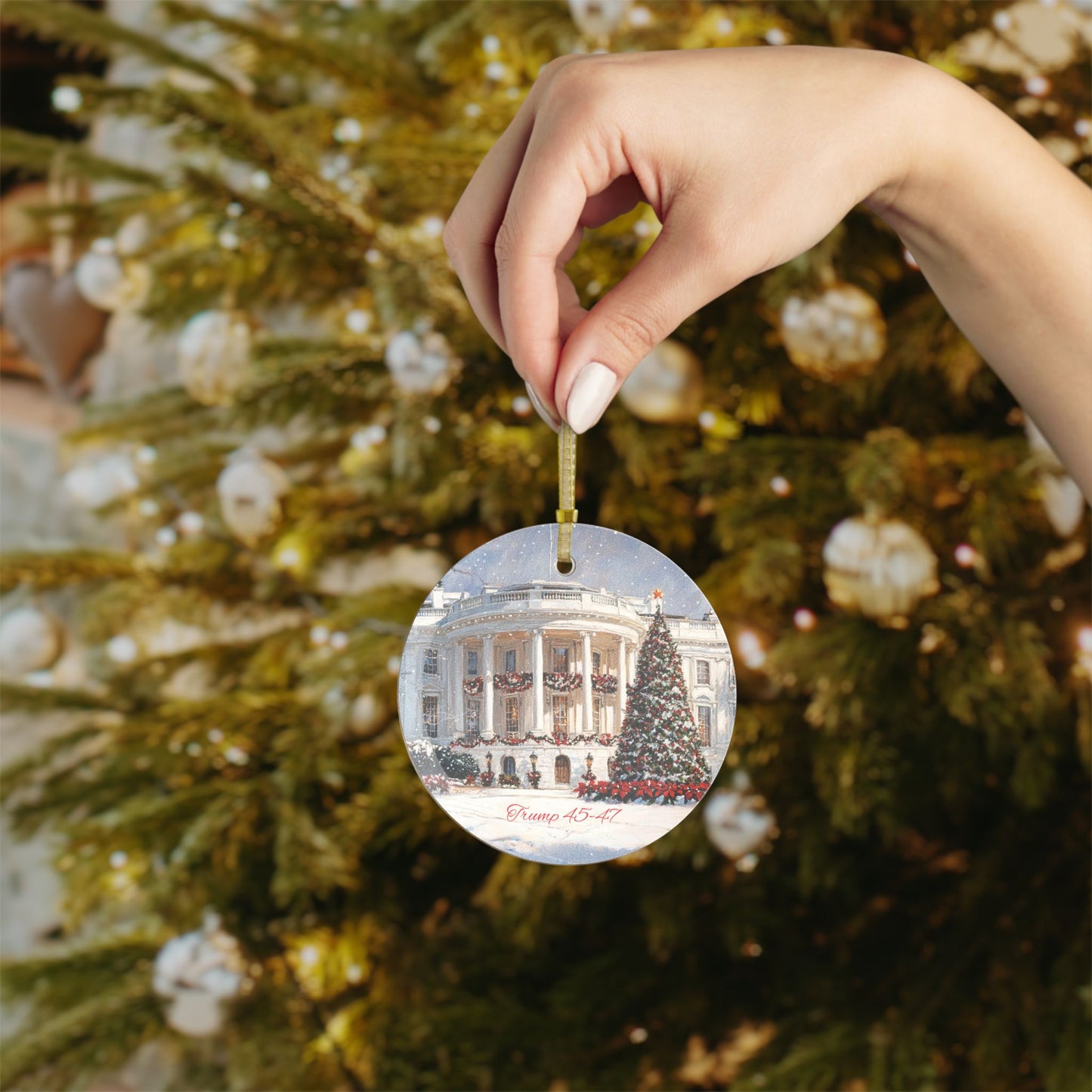 White House/Trump45-47 Glass Ornaments