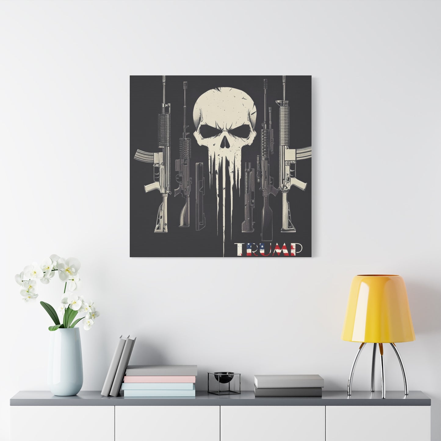 Trump print with skulls and guns, Matte Canvas, Stretched, 1.25"