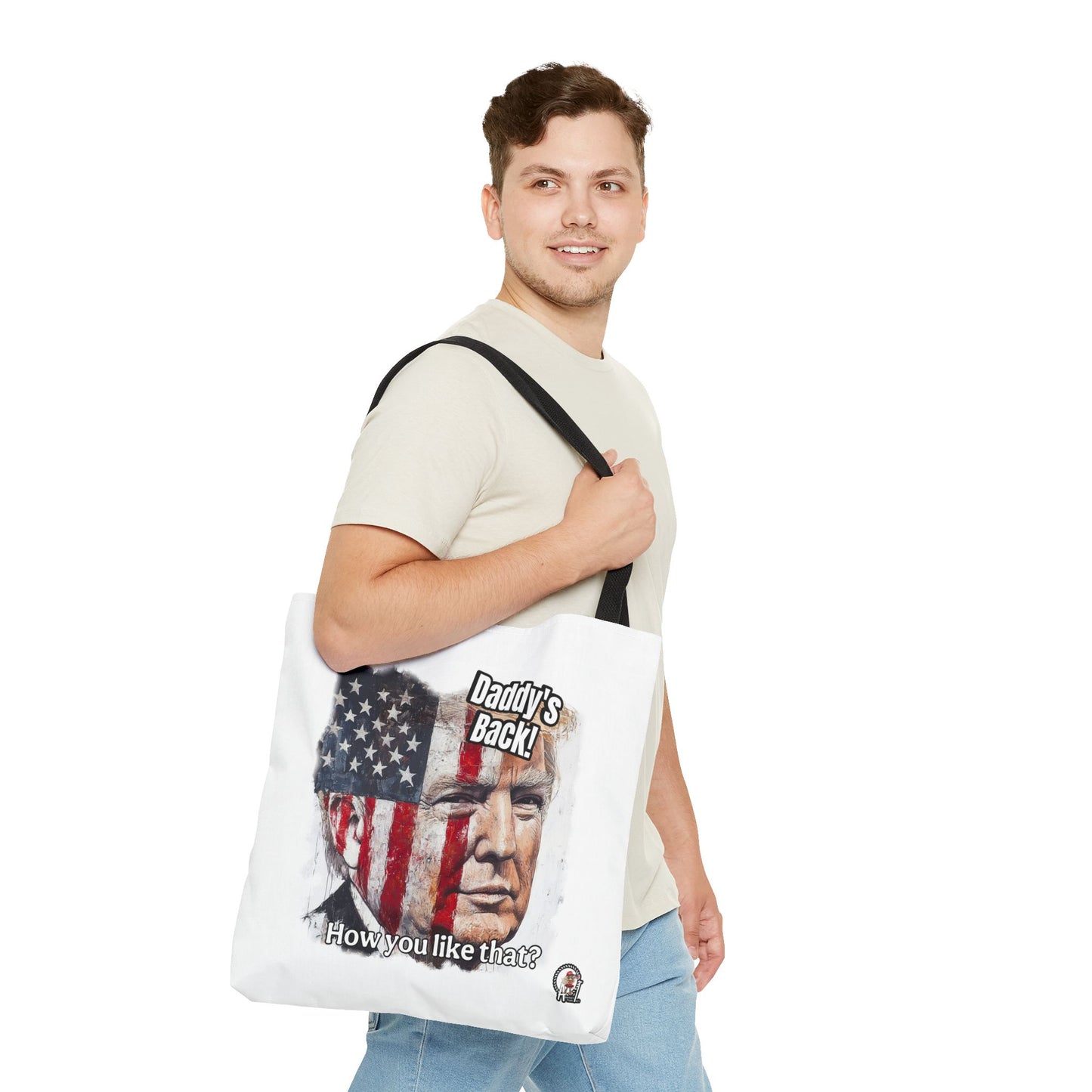 Patriotic trump, daddy’s back, how you like that print, Tote Bag (AOP)