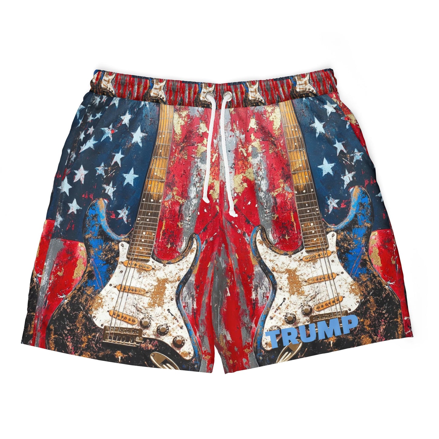 Vintage Rock Guitar Unisex Swim Shorts - Patriotic USA Design