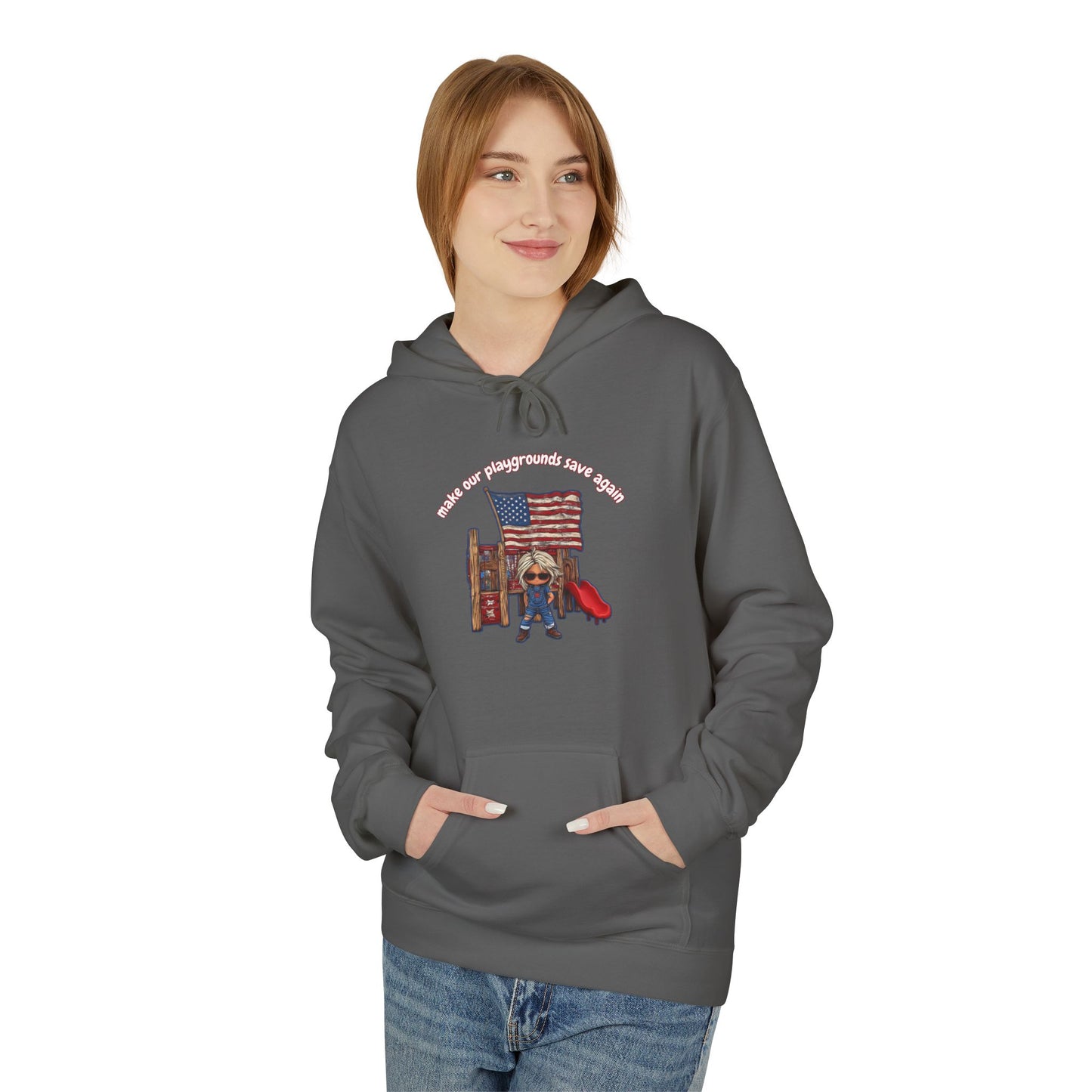 Make playgrounds safe again, trump print, Unisex Midweight Softstyle Fleece Hoodie