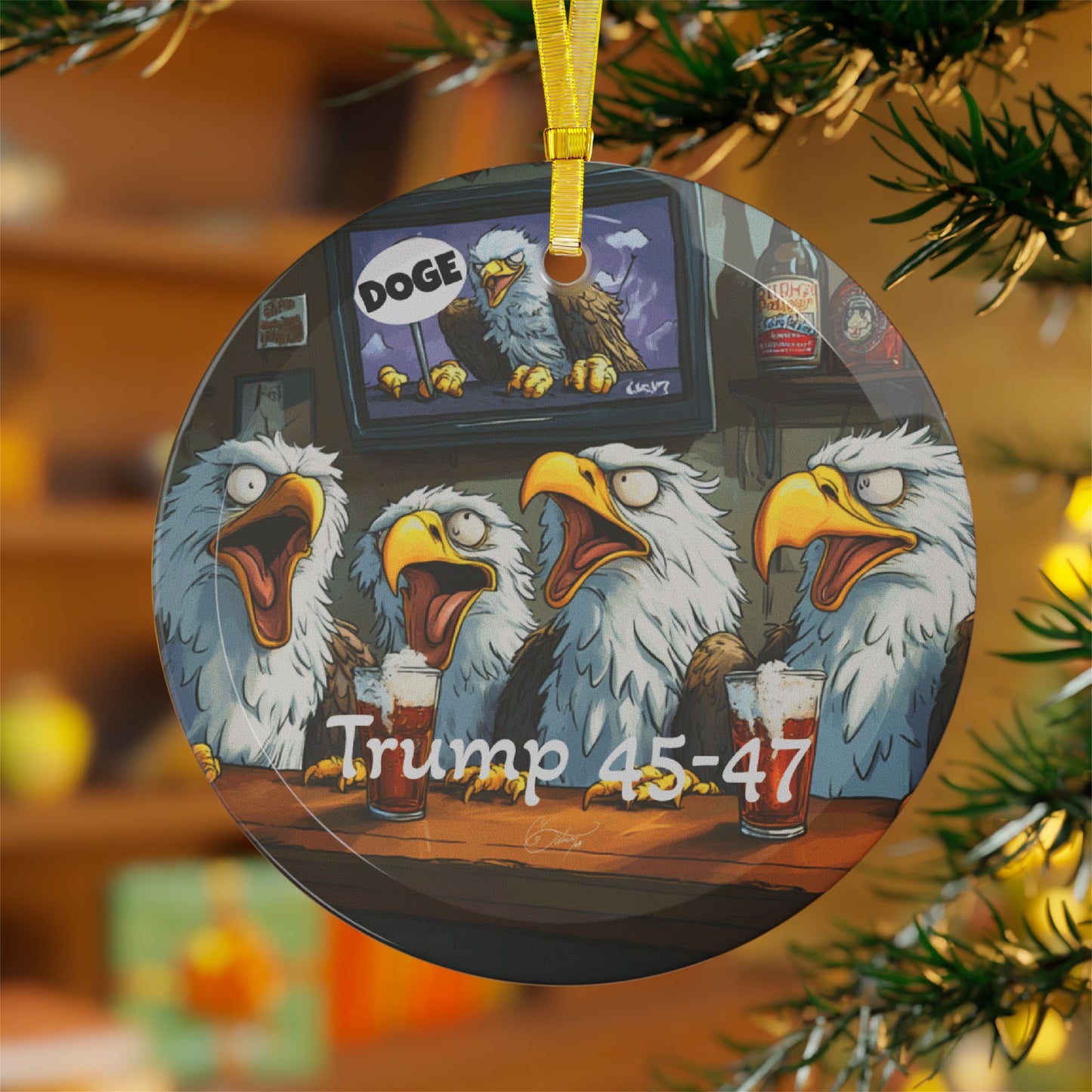 Trump 45-47 DOGE Glass Ornaments