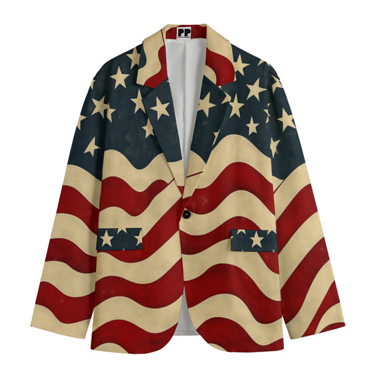 USA  Print Men's Casual Flat Lapel Collar Blazer | 245GSM Cotton