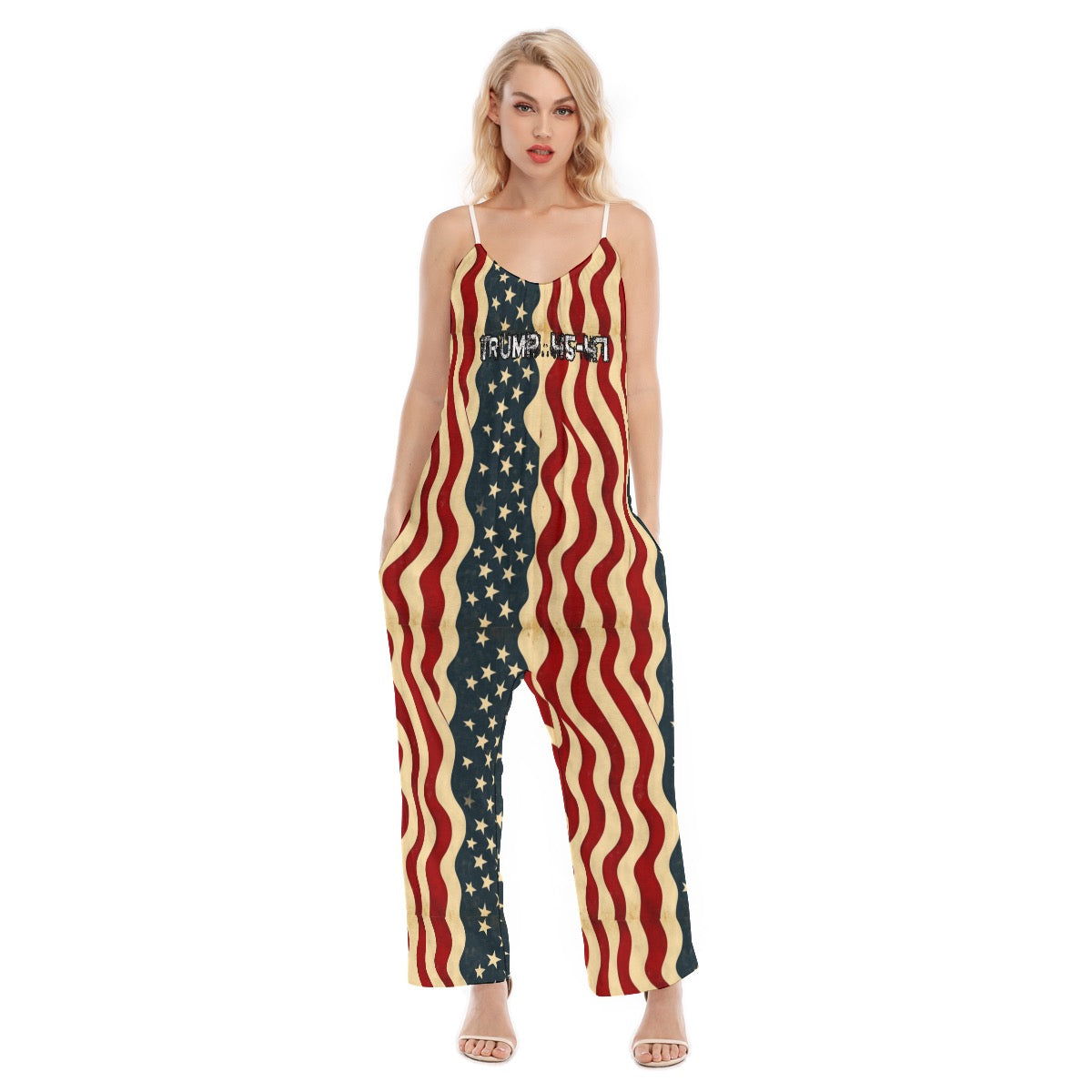 Trump/flag, Print Women's Loose Cami Jumpsuit