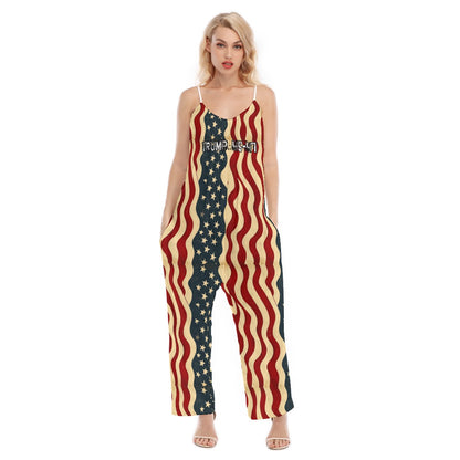 Trump/flag, Print Women's Loose Cami Jumpsuit