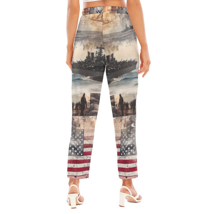 American Print Women's Loose Straight-leg Pants