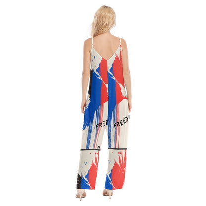 Freedom,  Print Women's Loose Cami Jumpsuit