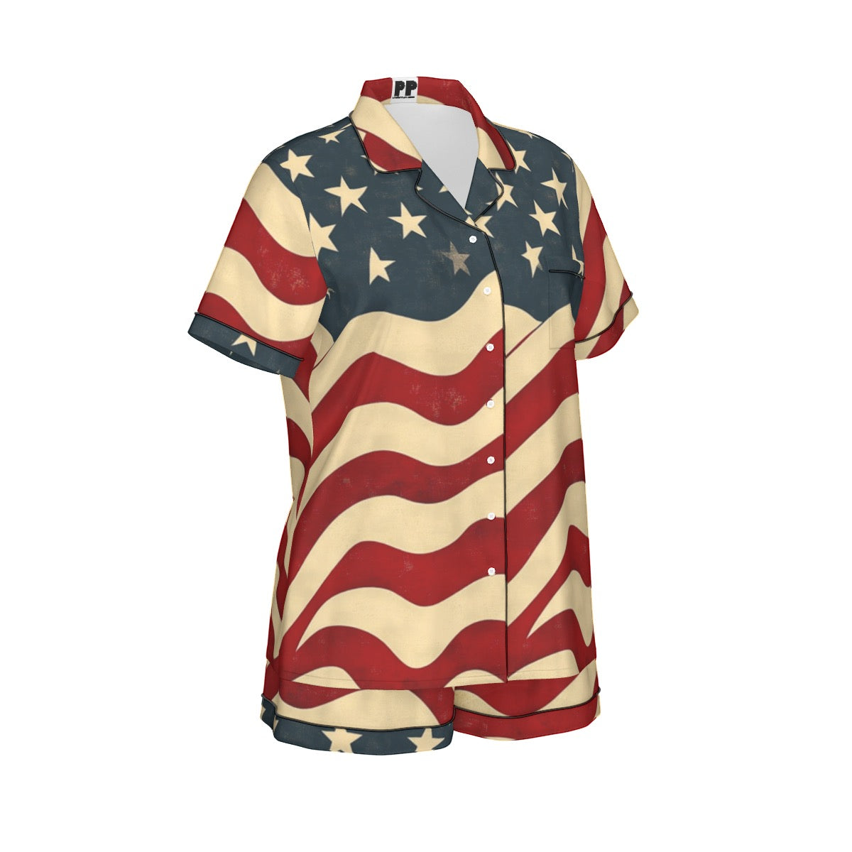 Usa flag, Print Women's Imitation Silk Pajama Set With Short Sleeve