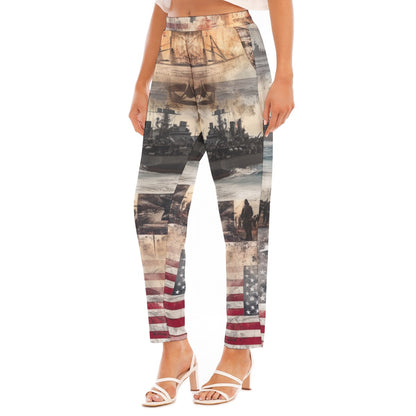 American Print Women's Loose Straight-leg Pants