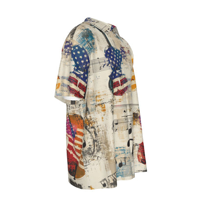 Music  Print Men's Imitation Silk Short-Sleeved Shirt